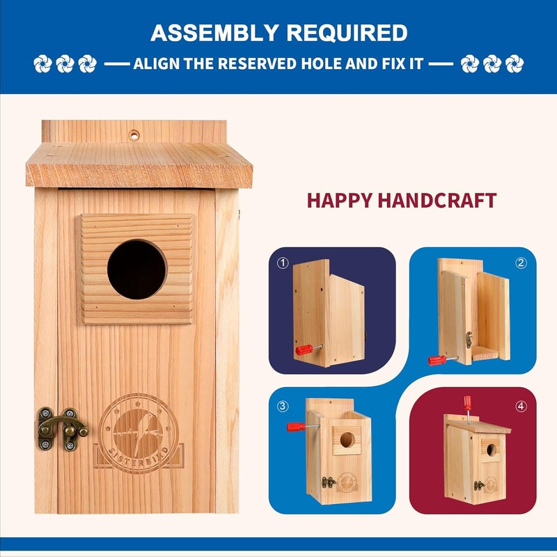 SISTERBIRD Bird Houses for Outside 1-1/2" Entrance Hole Cedar Wild BirdHouses with Wood Guard Outdoor Bluebird Wren Swallow Finch Assembly Required - Image 5